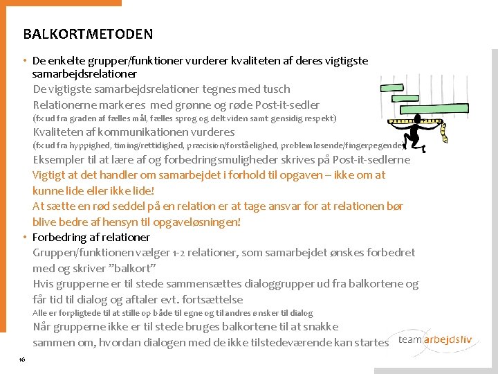 BALKORTMETODEN • De enkelte grupper/funktioner vurderer kvaliteten af deres vigtigste samarbejdsrelationer De vigtigste samarbejdsrelationer