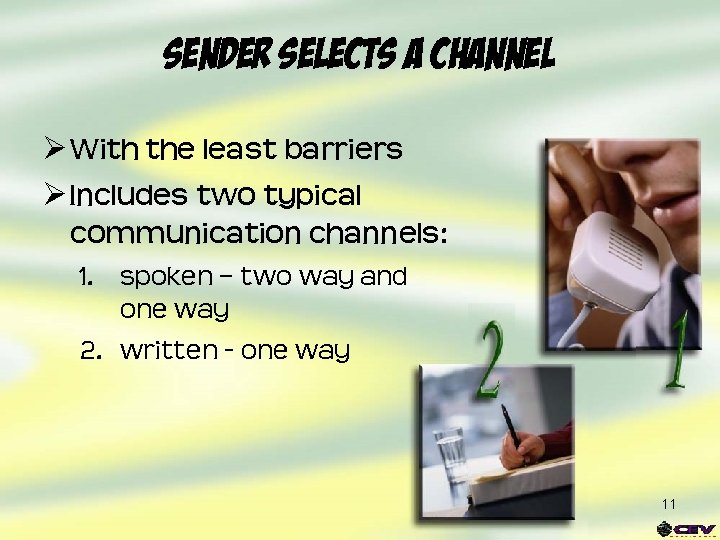 Sender Selects a Channel Ø With the least barriers Ø Includes two typical communication