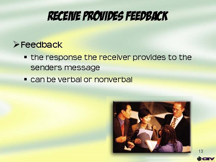 Receive Provides Feedback Ø Feedback § the response the receiver provides to the senders