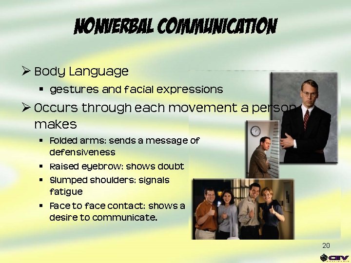 Nonverbal Communication Ø Body Language § gestures and facial expressions Ø Occurs through each