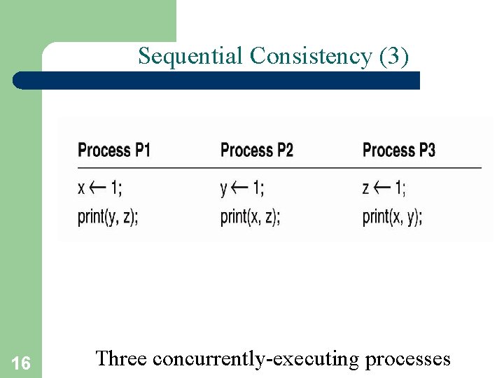 Sequential Consistency (3) 16 Three concurrently-executing processes 