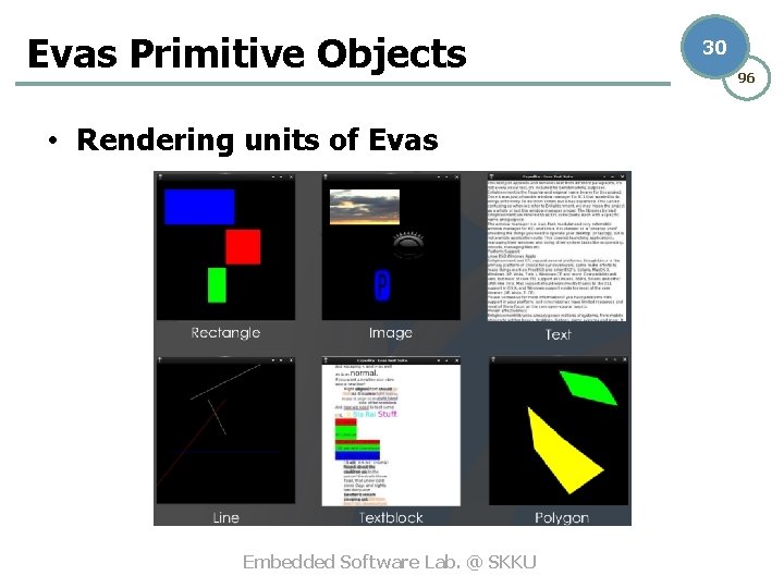 Evas Primitive Objects • Rendering units of Evas Embedded Software Lab. @ SKKU 30