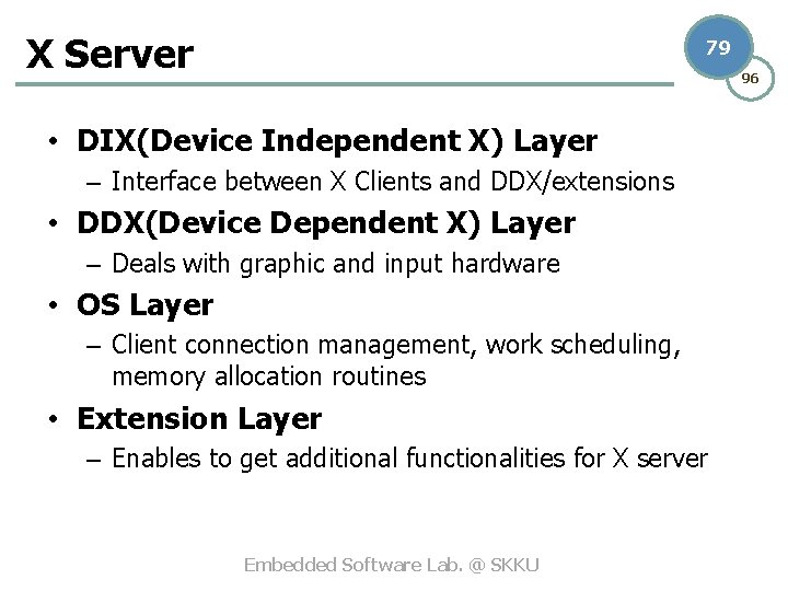 X Server 79 96 • DIX(Device Independent X) Layer – Interface between X Clients