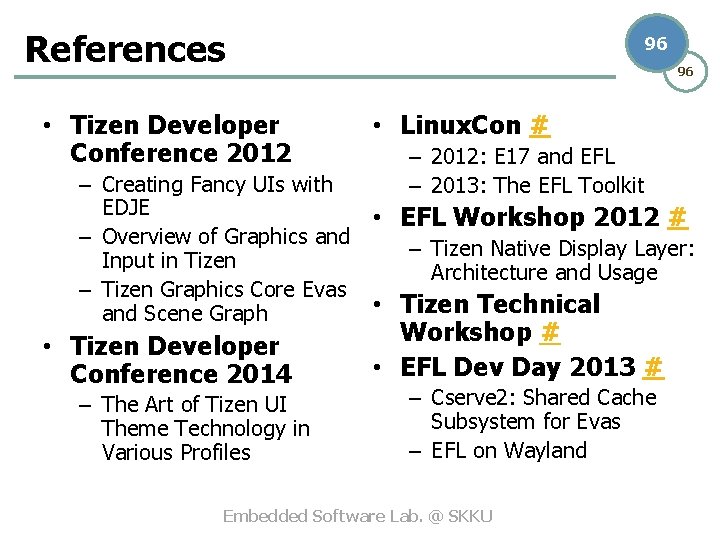 References • Tizen Developer Conference 2012 96 96 • Linux. Con # – 2012: