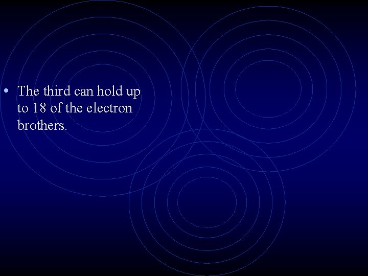 • The third can hold up to 18 of the electron brothers. 