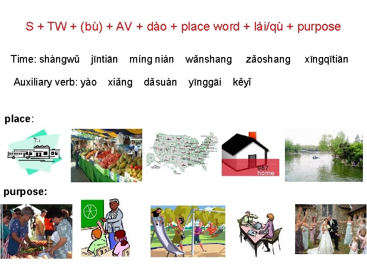 S + TW + (bù) + AV + dào + place word + lái/qù