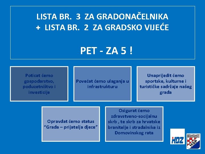 LISTA BR. 3 ZA GRADONAČELNIKA + LISTA BR. 2 ZA GRADSKO VIJEĆE PET -
