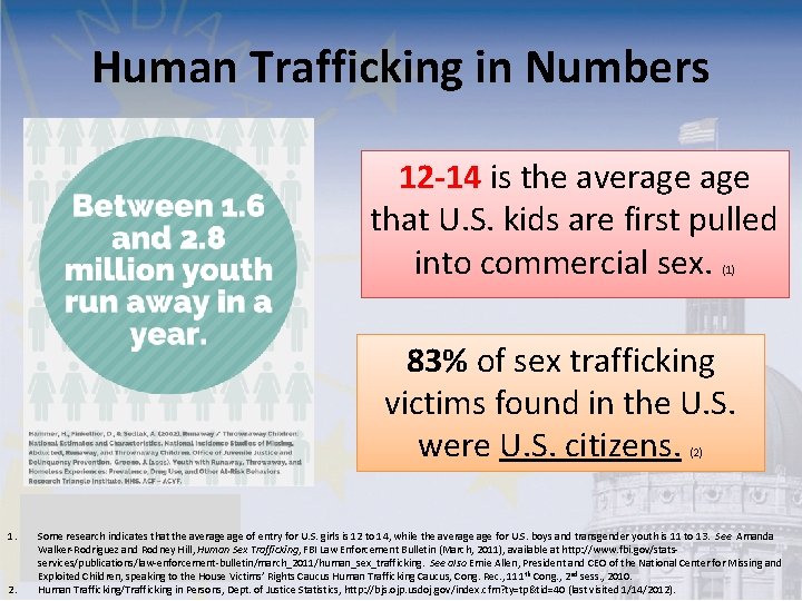 Human Trafficking in Numbers 12 -14 is the average that U. S. kids are