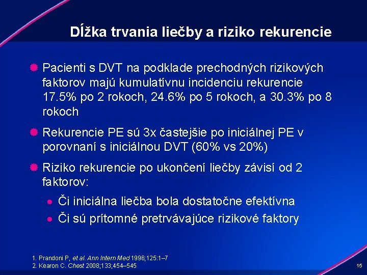 Dĺžka trvania liečby a riziko rekurencie ® Pacienti s DVT na podklade prechodných rizikových