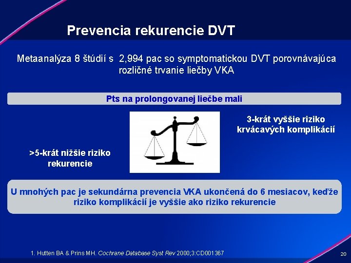 Prevencia rekurencie DVT Metaanalýza 8 štúdií s 2, 994 pac so symptomatickou DVT porovnávajúca