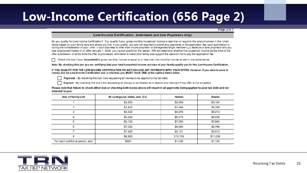 Low-Income Certification (656 Page 2) Resolving Tax Debts 25 