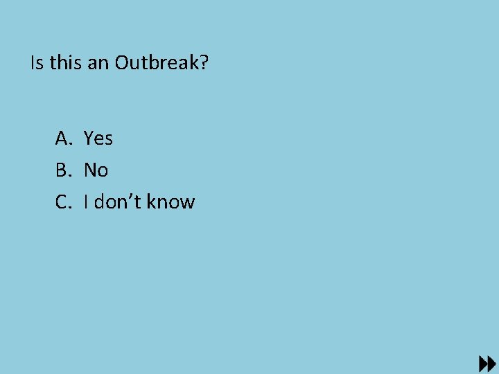 Is this an Outbreak? A. Yes B. No C. I don’t know 