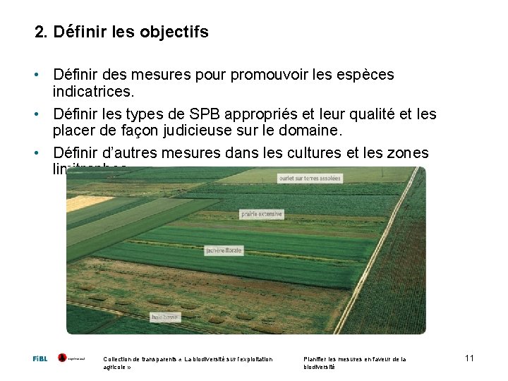 2. Définir les objectifs • Définir des mesures pour promouvoir les espèces indicatrices. •