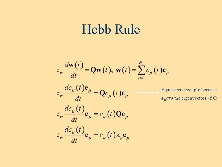 Hebb Rule Equations decouple because em are the eigenvectors of Q 