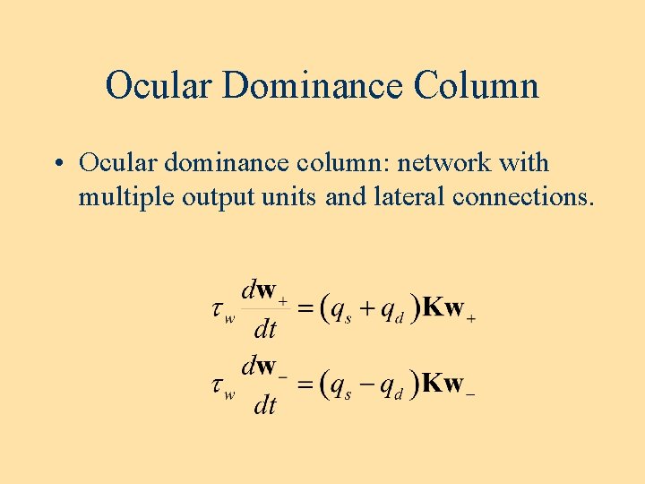 Ocular Dominance Column • Ocular dominance column: network with multiple output units and lateral