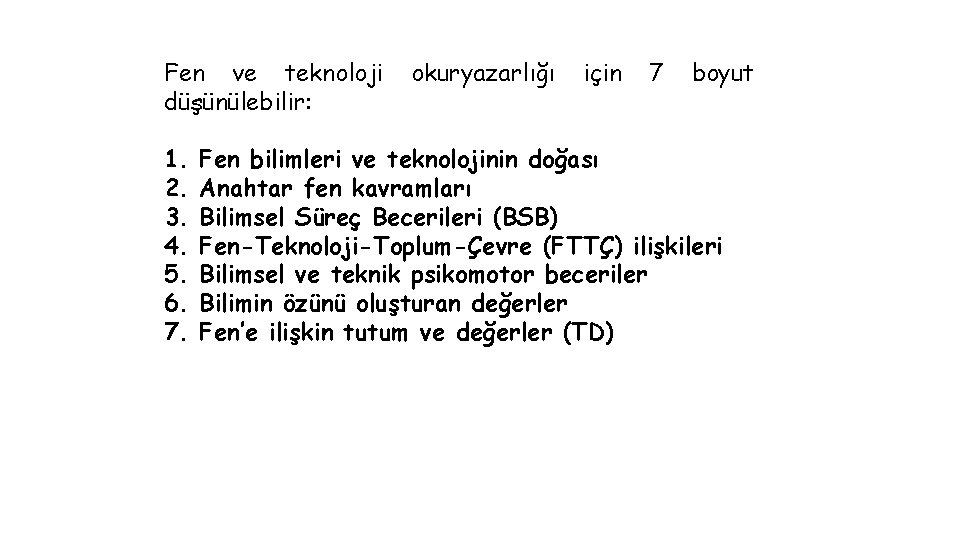 Fen ve teknoloji düşünülebilir: 1. 2. 3. 4. 5. 6. 7. okuryazarlığı için 7