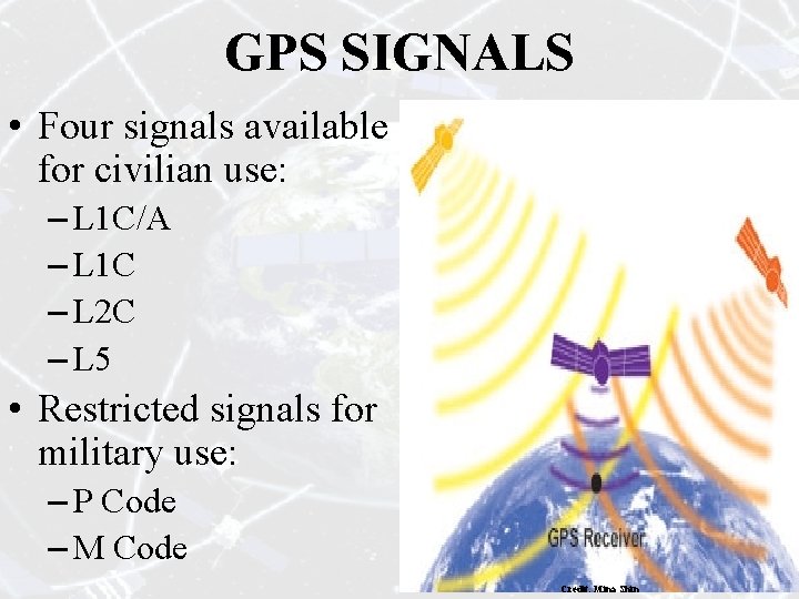 GPS SIGNALS • Four signals available for civilian use: – L 1 C/A –