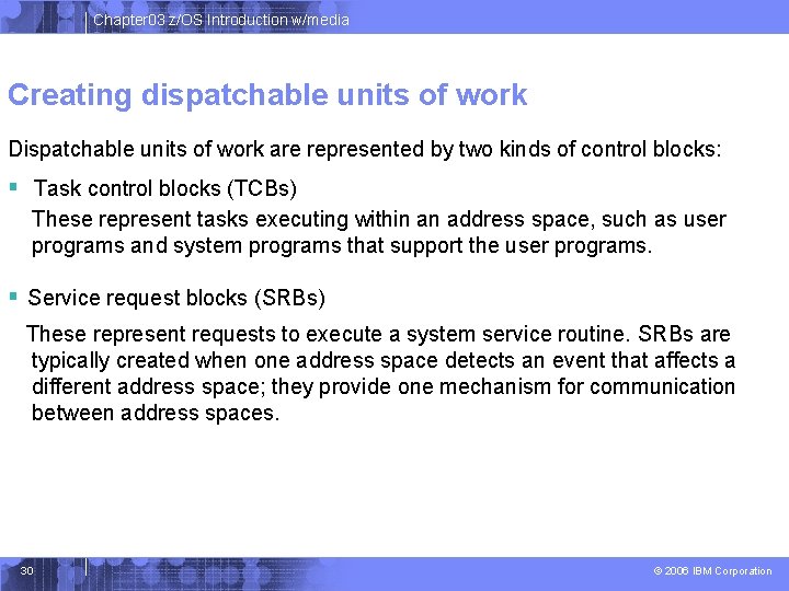 Chapter 03 z/OS Introduction w/media Creating dispatchable units of work Dispatchable units of work Chapter 03 z/OS Introduction w/media Creating dispatchable units of work Dispatchable units of work