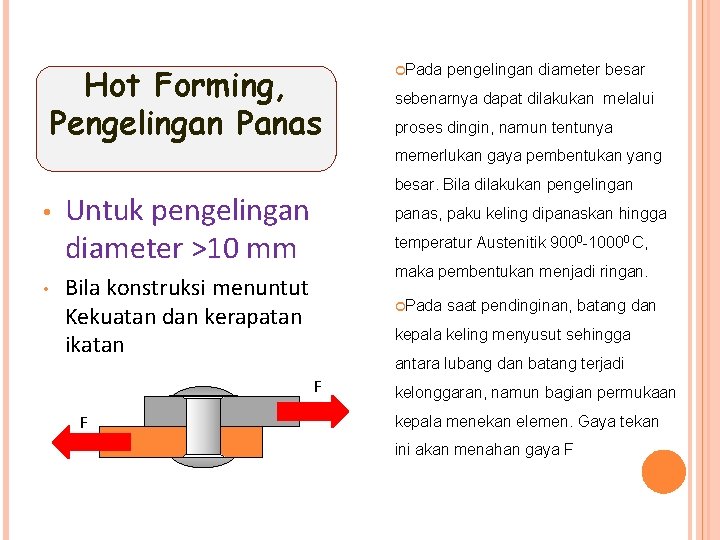 Hot Forming, Pengelingan Panas Pada pengelingan diameter besar sebenarnya dapat dilakukan melalui proses dingin,