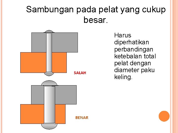 Sambungan pada pelat yang cukup besar. SALAH BENAR Harus diperhatikan perbandingan ketebalan total pelat