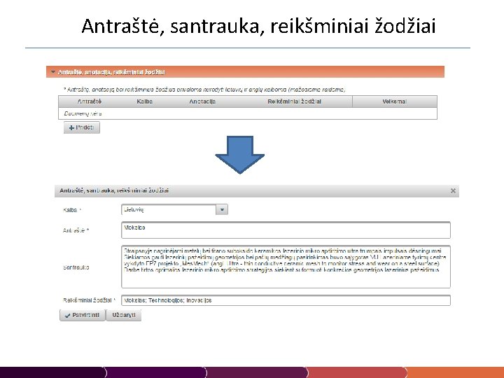 Antraštė, santrauka, reikšminiai žodžiai 