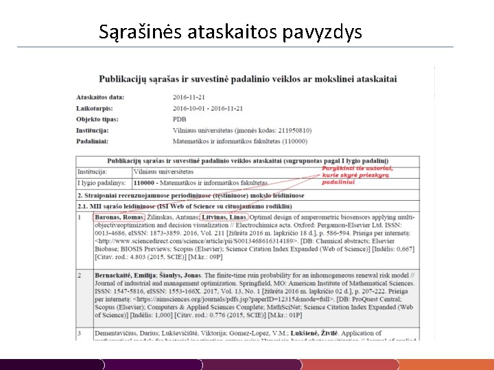 Sąrašinės ataskaitos pavyzdys 