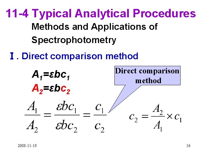 11 -4 Typical Analytical Procedures Methods and Applications of Spectrophotometry Ⅰ. Direct comparison method