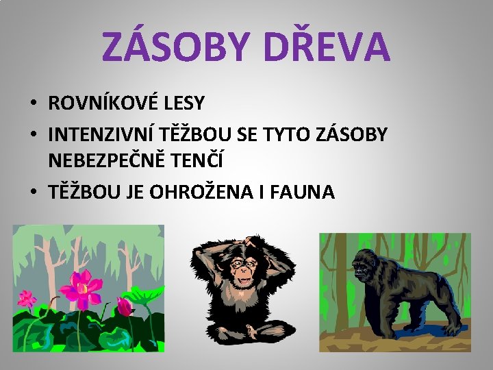 ZÁSOBY DŘEVA • ROVNÍKOVÉ LESY • INTENZIVNÍ TĚŽBOU SE TYTO ZÁSOBY NEBEZPEČNĚ TENČÍ •