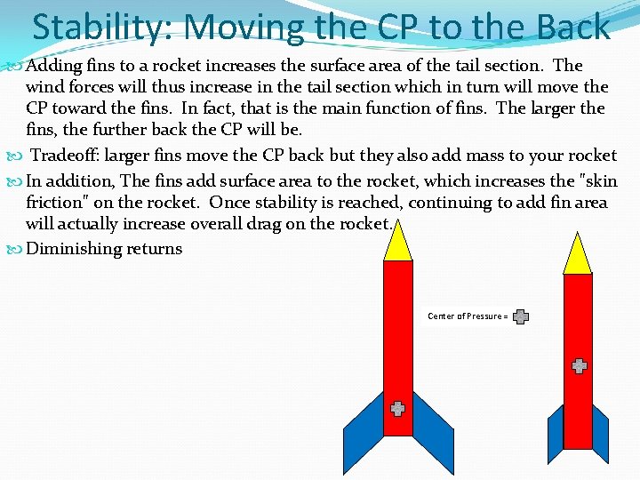 Stability: Moving the CP to the Back Adding fins to a rocket increases the