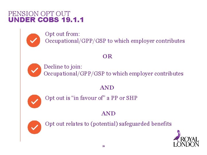 PENSION OPT OUT UNDER COBS 19. 1. 1 Opt out from: Occupational/GPP/GSP to which