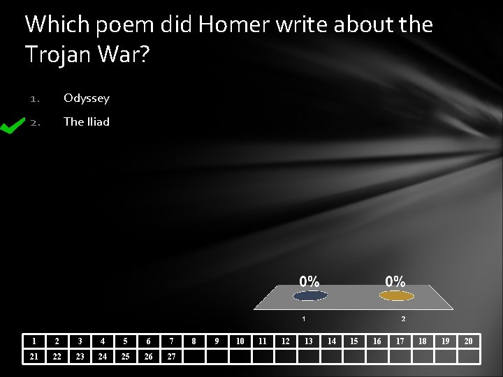 Which poem did Homer write about the Trojan War? 1. Odyssey 2. The Iliad