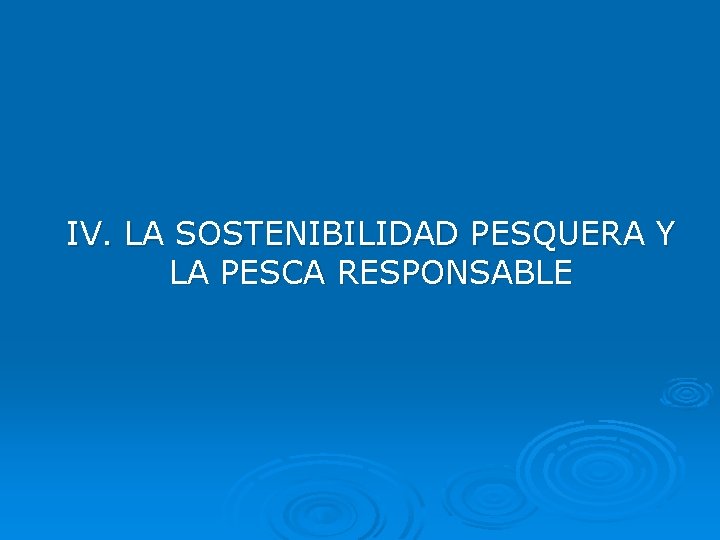 IV. LA SOSTENIBILIDAD PESQUERA Y LA PESCA RESPONSABLE 