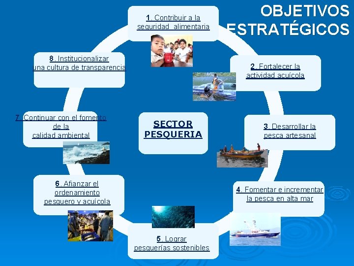 1. Contribuir a la seguridad alimentaria 8. Institucionalizar una cultura de transparencia 7. Continuar