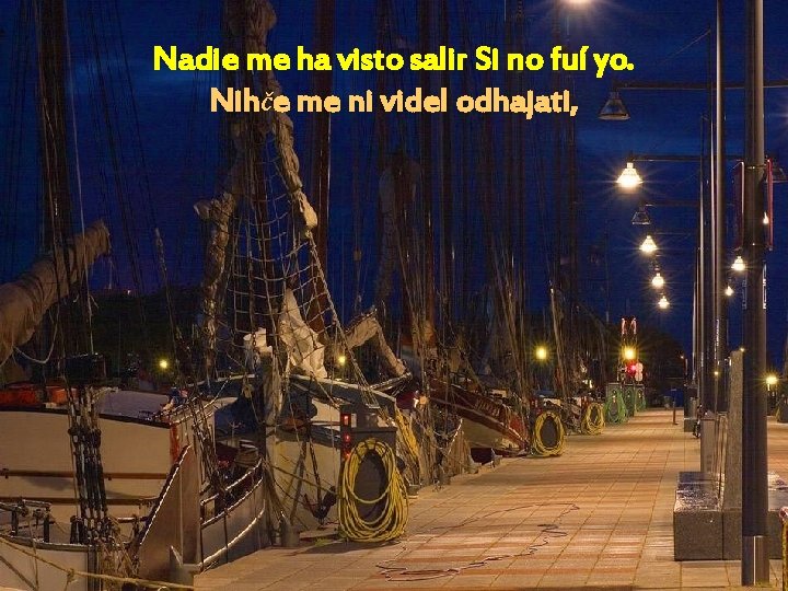 Nadie me ha visto salir Si no fuí yo. Nihče me ni videl odhajati,