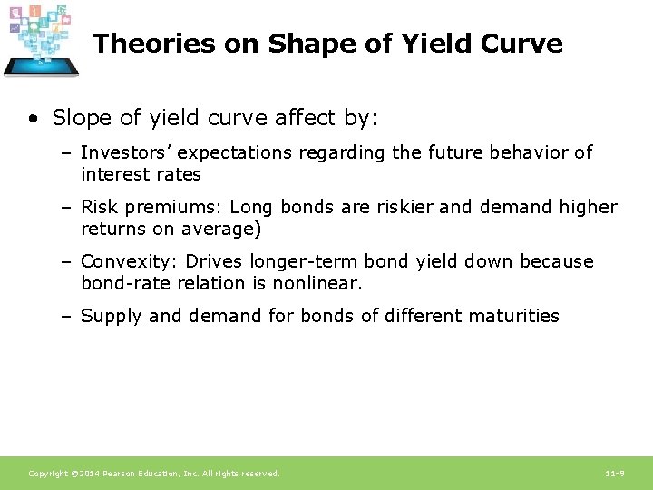 Theories on Shape of Yield Curve • Slope of yield curve affect by: –