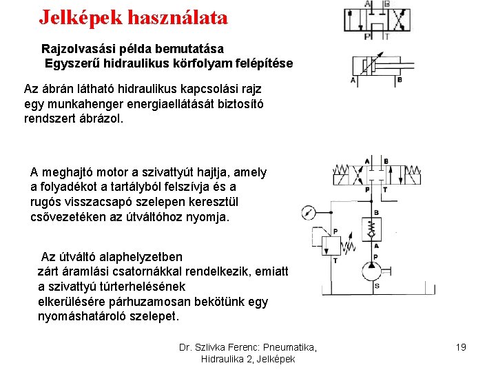 Jelképek használata Rajzolvasási példa bemutatása Egyszerű hidraulikus körfolyam felépítése Az ábrán látható hidraulikus kapcsolási