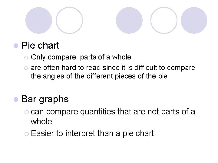 l Pie chart Only compare parts of a whole ¡ are often hard to l Pie chart Only compare parts of a whole ¡ are often hard to