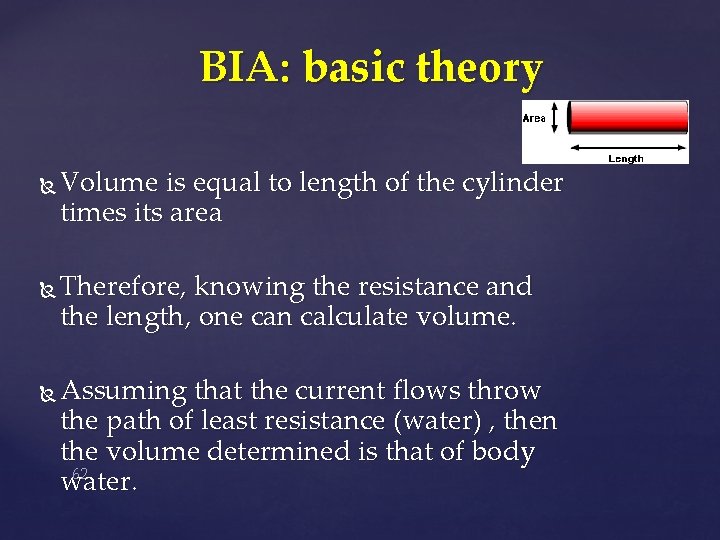 BIA: basic theory Volume is equal to length of the cylinder times its area