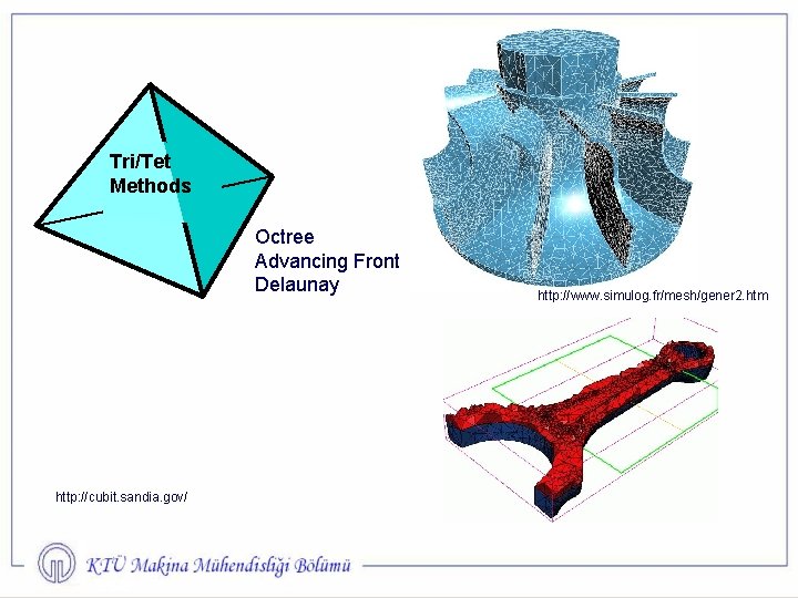 Tri/Tet Methods Octree Advancing Front Delaunay http: //cubit. sandia. gov/ http: //www. simulog. fr/mesh/gener