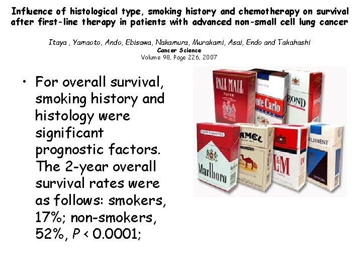  Influence of histological type, smoking history and chemotherapy on survival after first-line therapy