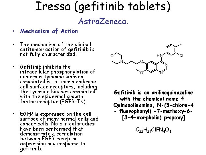 Iressa (gefitinib tablets) Astra. Zeneca. • Mechanism of Action • The mechanism of the