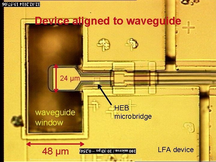 Device aligned to waveguide 24 µm HEB microbridge waveguide window 48 µm 23 -24