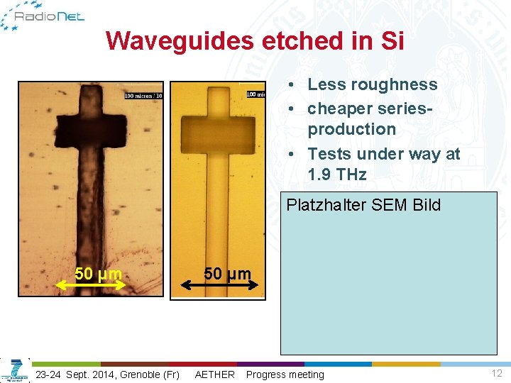 Waveguides etched in Si • Less roughness • cheaper series- production • Tests under