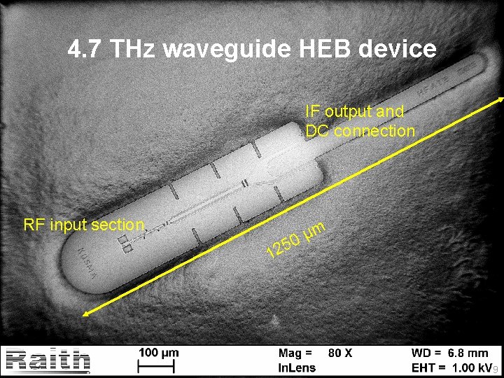 4. 7 THz HEB Devices 4. 7 THz waveguide HEB device IF output and