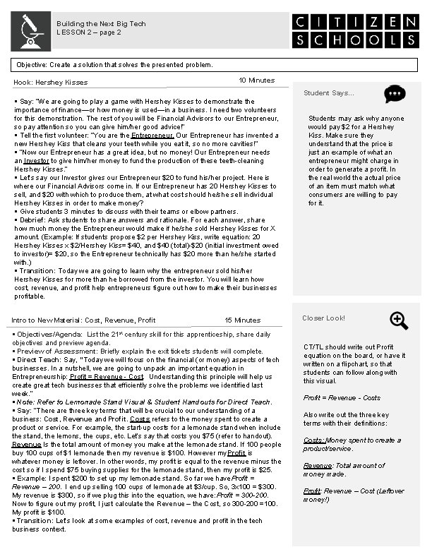 Building the Next Big Tech LESSON 2 – page 2 Objective: Create a solution
