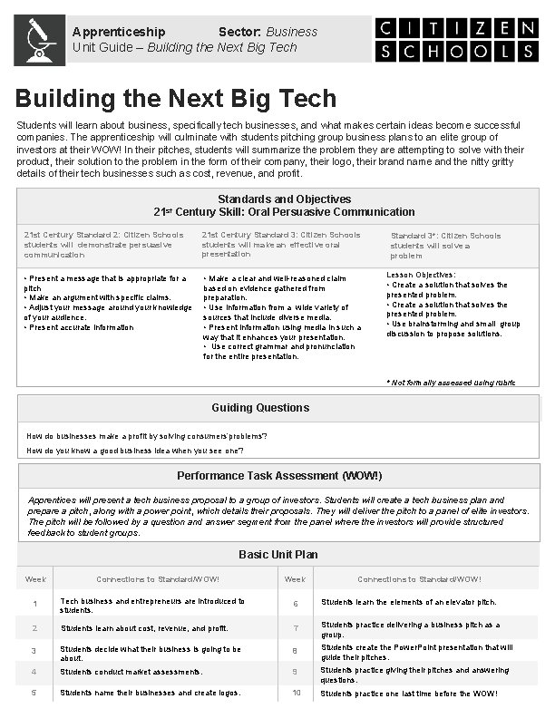 Apprenticeship Sector: Business Unit Guide – Building the Next Big Tech Students will learn