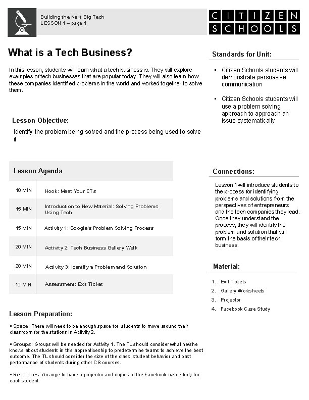 Building the Next Big Tech LESSON 1 – page 1 What is a Tech