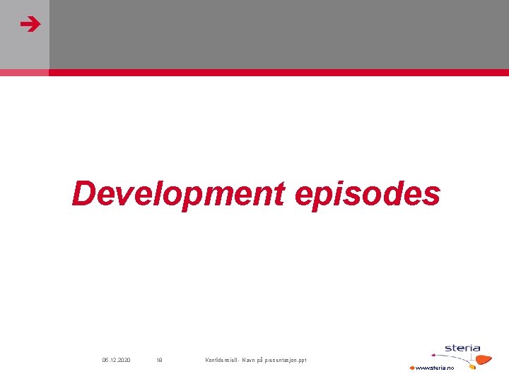  Development episodes 05. 12. 2020 18 Konfidensiell - Navn på presentasjon. ppt www.