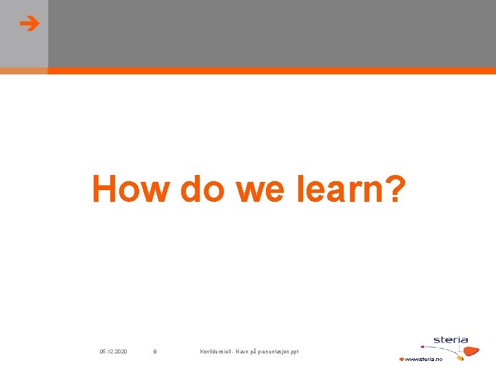  How do we learn? 05. 12. 2020 8 Konfidensiell - Navn på presentasjon.