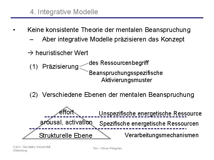 4. Integrative Modelle • Keine konsistente Theorie der mentalen Beanspruchung – Aber integrative Modelle